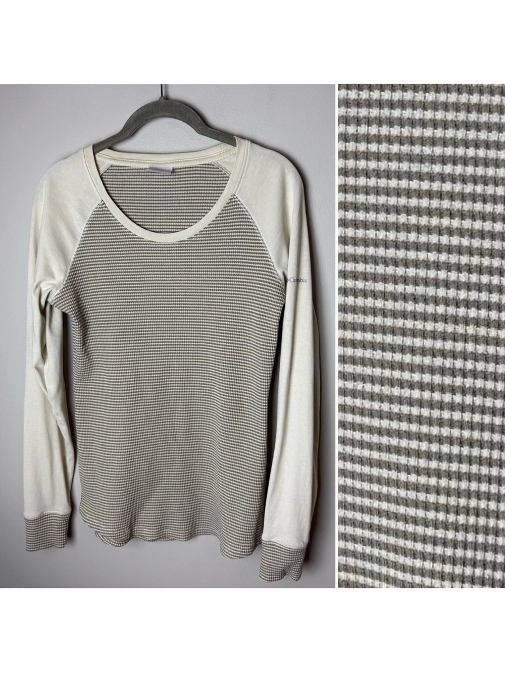 Columbia Women's Cream & Gray Waffle Knit Long-Sleeve Tee
